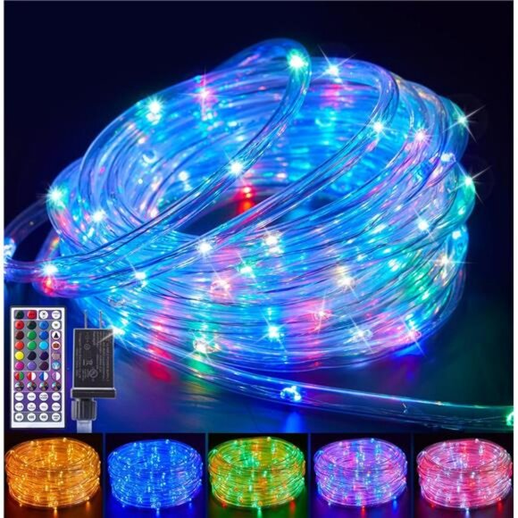 33ft Outdoor Rope Lights 24 Color Changing Waterproof LED String Lights Remote - Picture 1 of 7